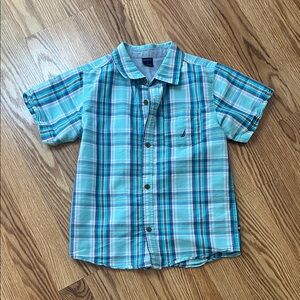 Nautica Kids Turquoise and Navy Plaid Button Down Shirt